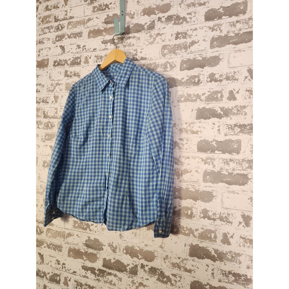 J. McLaughlin Blue Gingham Check Button Down Shirt Cotton‎ Preppy Size 8 - Picture 6 of 15